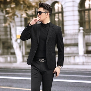 秋季新款男装西服弹力印花潮流便西休闲西装2308P180