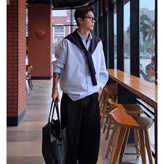 抖音得物品质二开春装美式潮牌披肩条纹长袖衬衫男女休闲宽松衬衣，男装衬衫，电商A443
