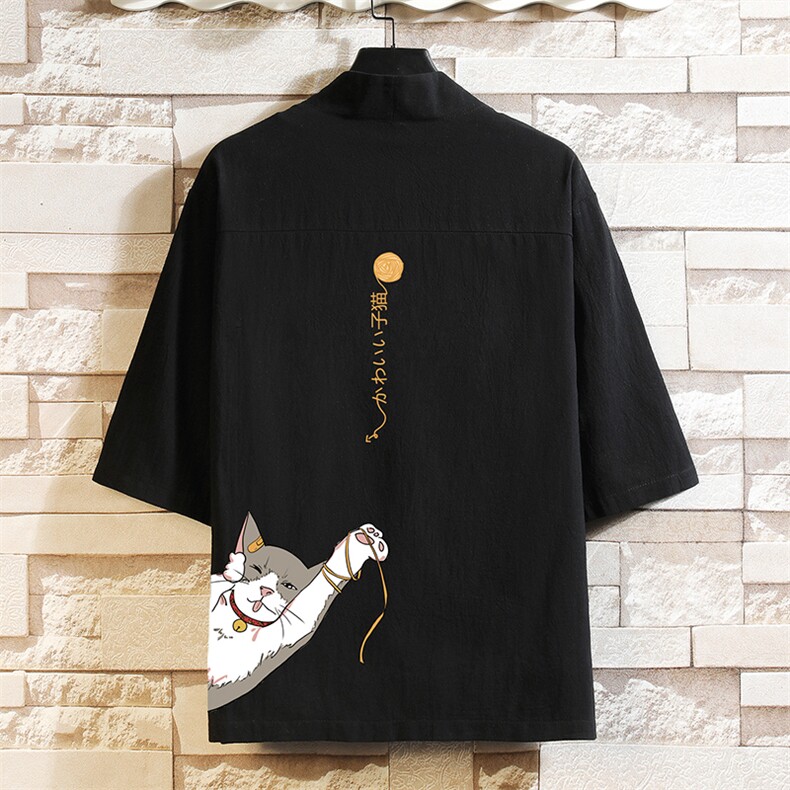 HF59013-P40风汉服男开衫外套七分袖道袍 砖墙挂拍图片