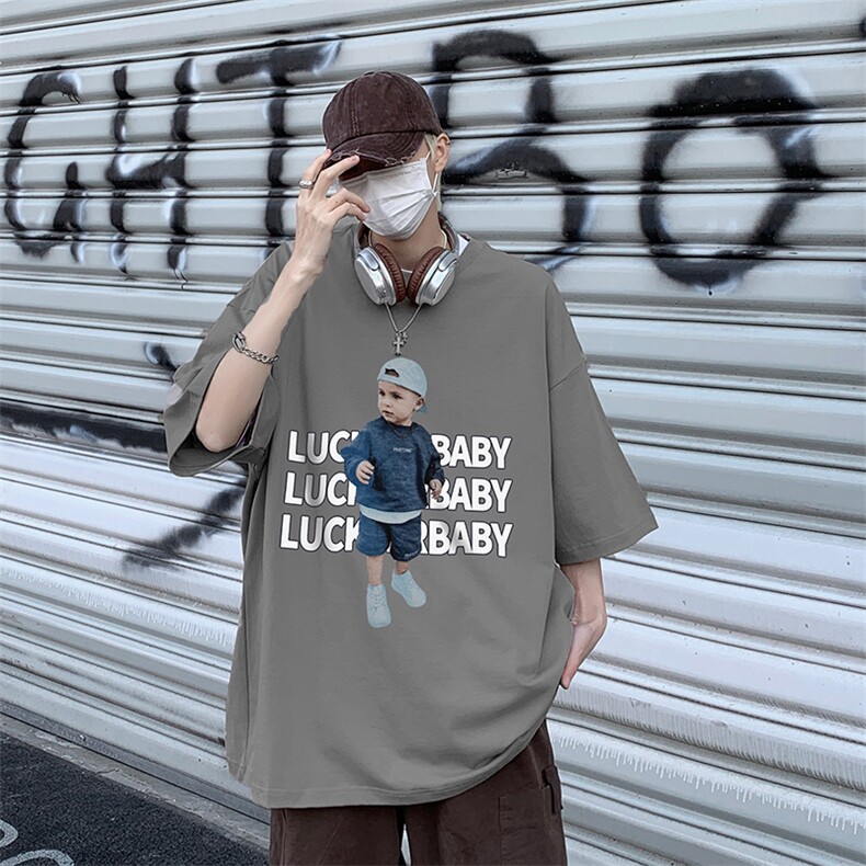 B239-1088-P25立体小男孩人物印花夏季重磅落肩袖短袖T恤美式,男装T恤,星座514-2(原B239)