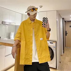 F244-P352024夏季新款工装衬衫外套男日系潮牌原宿短袖衬衣现货，男装衬衫，星座512-6