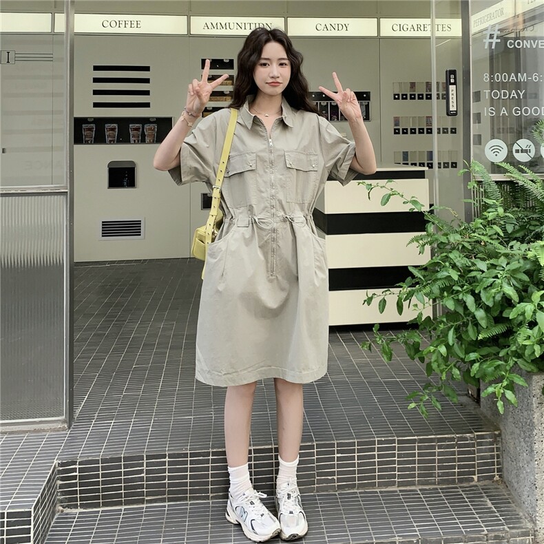 休闲减龄工装衬衫连衣裙女夏2025新款收腰显瘦今年流行高级感裙子,女装连衣裙,2C258