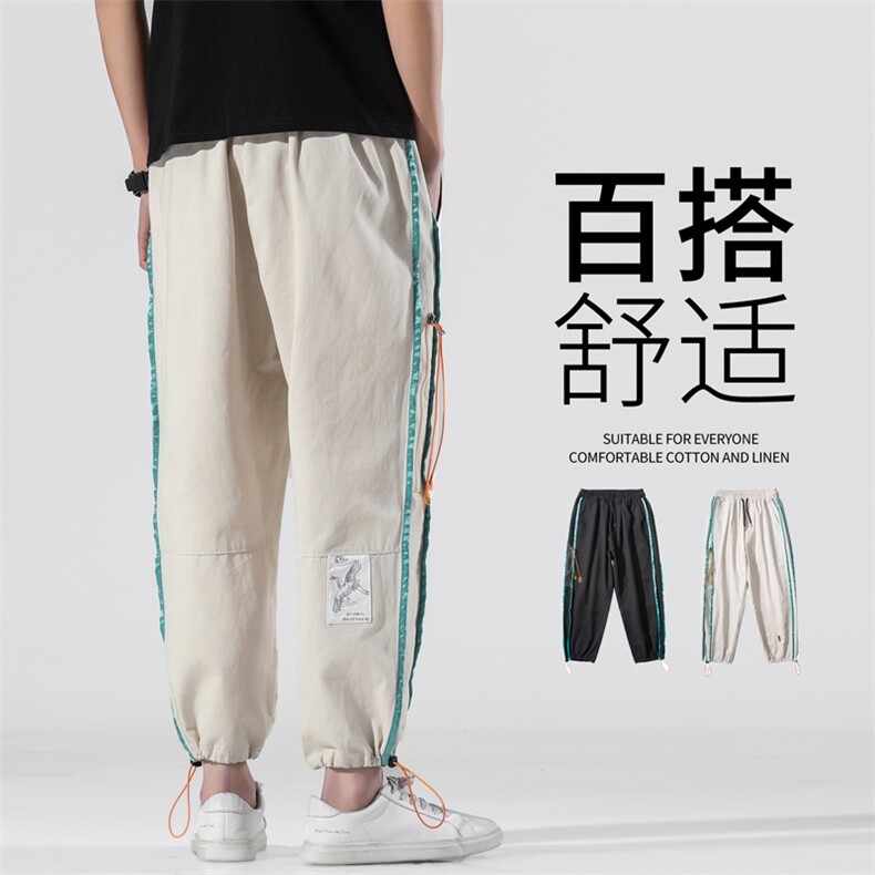 K288 P35无影墙2024春夏季风仙鹤刺绣工装休闲裤男束脚九分裤图片