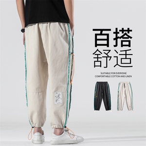 K288 P35无影墙2024春夏季风仙鹤刺绣工装休闲裤男束脚九分裤图片