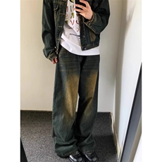 美式复古做旧牛仔裤男潮牌宽松直筒裤水洗阔腿长裤YA292-P47，男装牛仔裤，星座208-5
