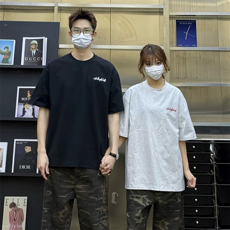 万针全刺绣工艺抖音得物高品质260克重磅纯棉双纱美式高街短袖T恤,男装T恤,电商A486-1