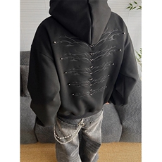 美式重磅Cleanfit复古钉珠设计连帽卫衣男宽松休闲上衣LY7455-P50，男装卫衣，星座1008