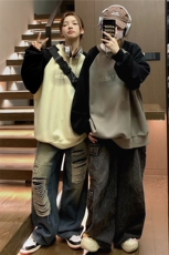 中性2026秋装新款圆领撞色情侣装卫衣秋季男女装宽松外套S290-P58，女装短外套，电商A233-1