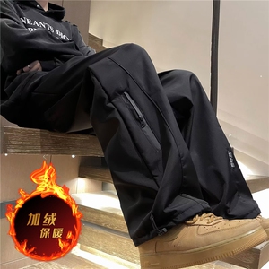 加绒加厚冬男裤工装拉链口袋抽绳保暖滑雪冲锋裤H0011P35加绒P45