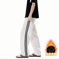 港风条纹拖地裤黑色青年微弹长裤加绒高腰裤子男加长款MK315P42，男装卫衣，星座1013-5
