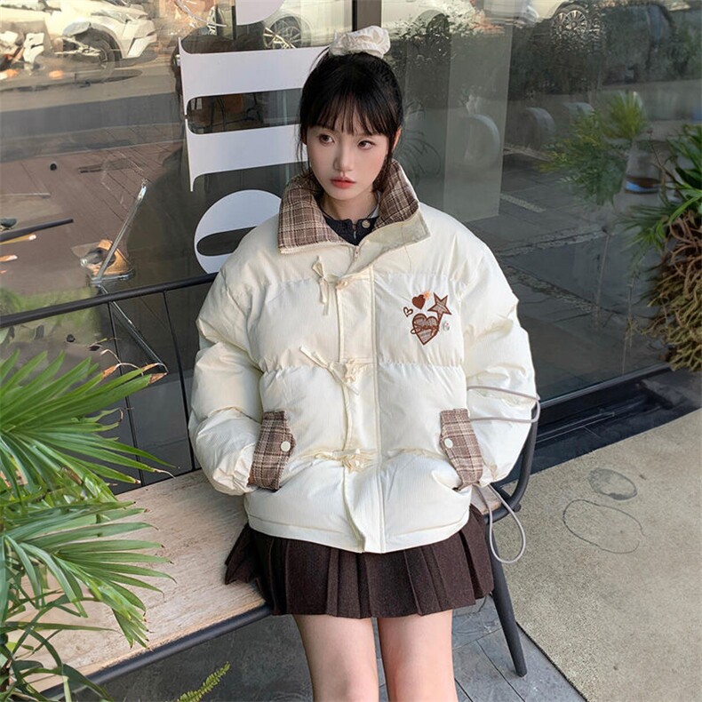 1506-1/M76511/P89韩系甜美星星盘扣设计拼接格纹棉服,男装棉衣,星座1506-1