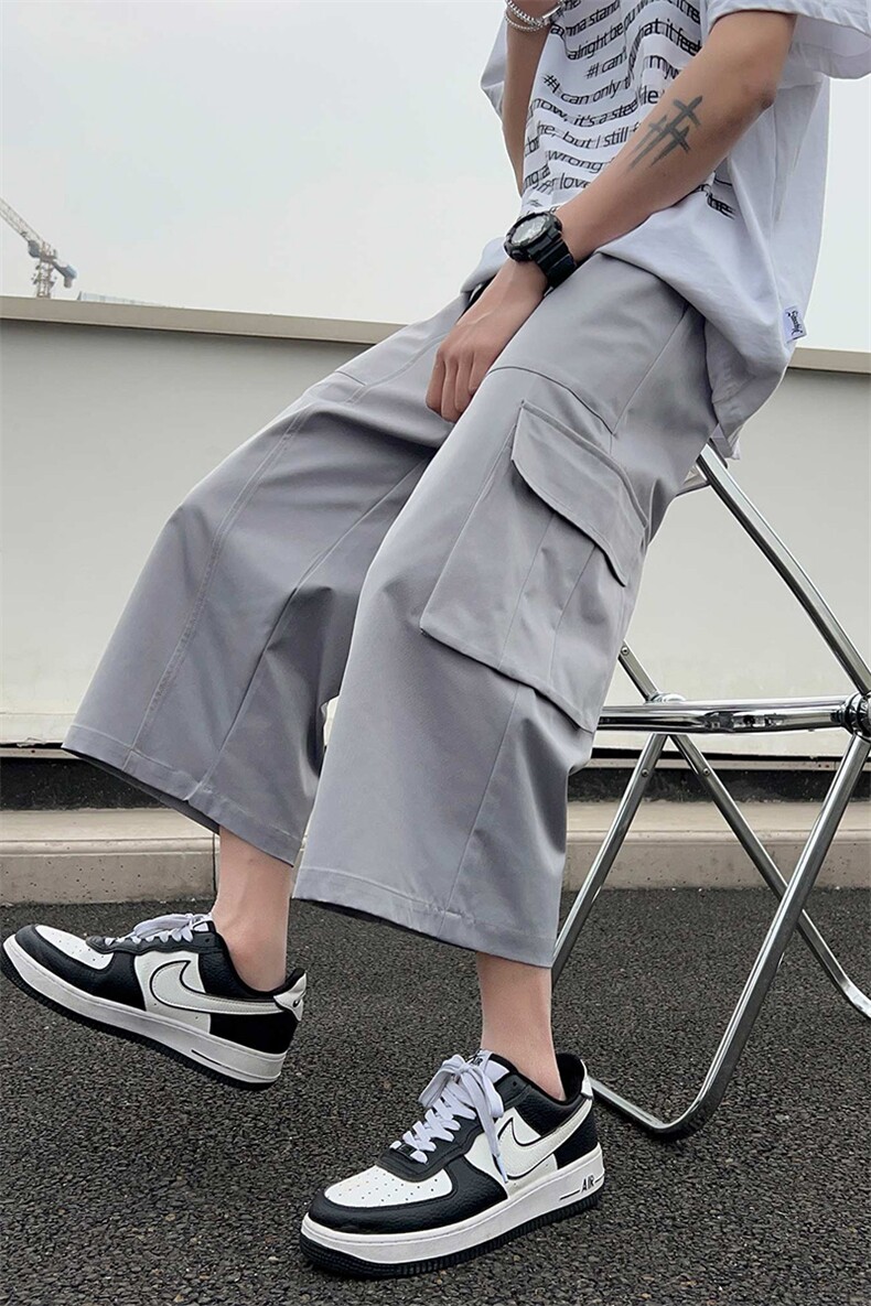 A1055TP30控58-工装短裤男夏季美式高街伐木裤子宽松阔腿七分裤,男装牛仔裤,电商B241