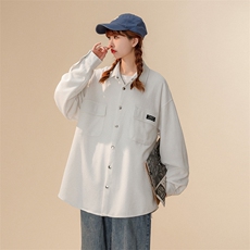 中性风华夫格工装衬衫女大码M-5XL情侣衬衣女长袖衬衫女CS7754P45，男装衬衫，星座227-7