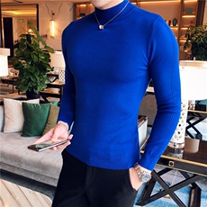 M07/p45半高领毛衣男秋冬休闲纯色修身长袖中领针织打底衫线衣，男装针织衫/毛衣，电商D303
