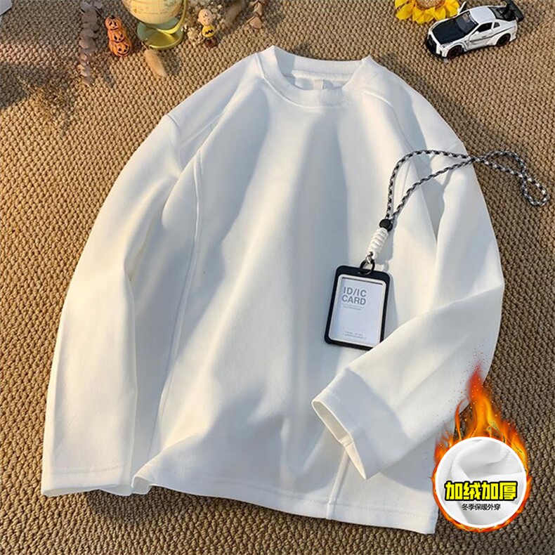 抖音得物品质美式高街重磅曼巴棉结构硬阔boxy版潮牌卫衣长袖T恤，男装T恤，电商A486