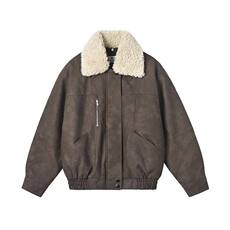 网图毛领翻领棉衣男冬季保暖加厚美拉德皮衣机车服棉衣Y162-P115，男装皮衣，星座1001-1