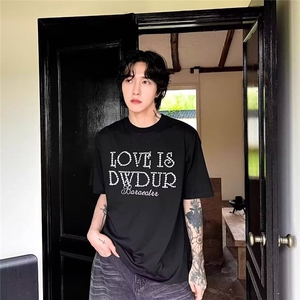 小众设计立体珍珠泡珠字母短袖T恤夏季男潮牌高级圆领体恤图片