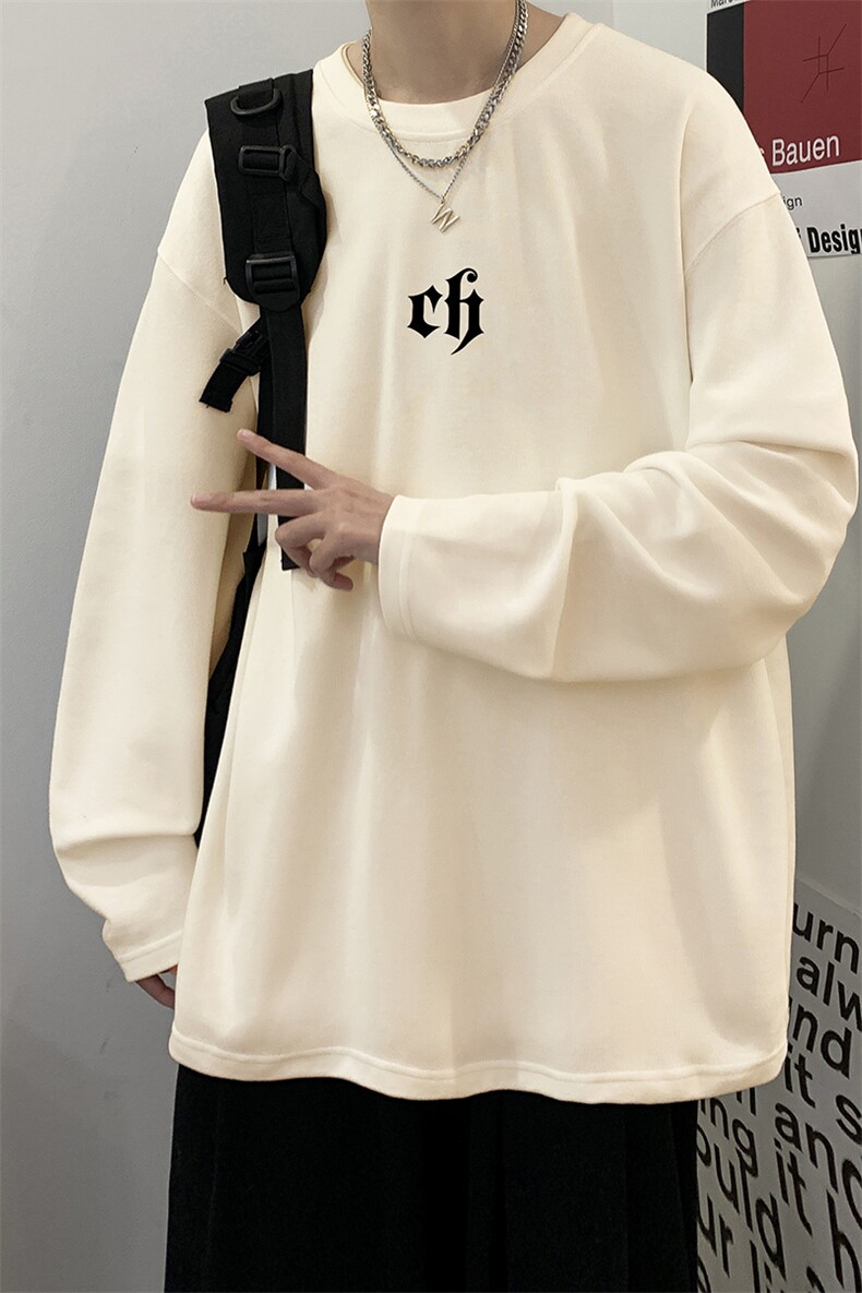 抖音供货、秋季现货舒适棉宽松重磅长袖T恤D223A-CT2303-特P28,男装T恤,电商019-1