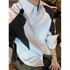 美式复古解构撞色拼接条纹衬衫设计感高级翻领衬衣外套男，男装衬衫，四季星座505