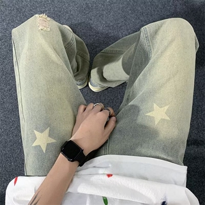 美式vibe裤子高街水洗牛仔裤男设计感小众拉链裤N1465P42图片