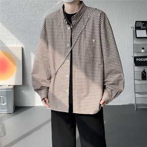 8XL-M miu系穿搭复古蓝格子衬衫男宽松纯棉长袖衬衣男 CS540-P45图片