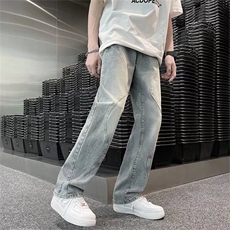 潮不规则轮廓线水洗宽松牛仔裤男女美式嘻哈长裤N0883-P48，男装牛仔裤，星座308B-1
