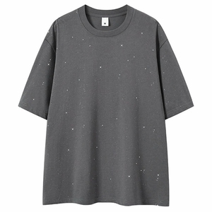 抖音得物高品质二开 230克美式高街宽松纯棉满天星亮片短袖T恤P17图片