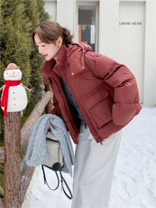 高级感安哥拉红羽绒服女小个子2025冬季新款加厚保暖连帽面包服，女装短外套，2B156