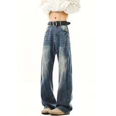 高品质现货闪电纹美式高街微喇裤宽松直筒牛仔裤-GK68-P60-限价78，男装牛仔裤，星座310A-1