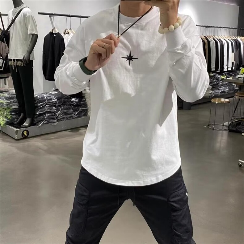气质流行新款原宿简约ins时尚日系文艺燕尾长袖T慵懒百搭潮流,男装衬衫,星座506A