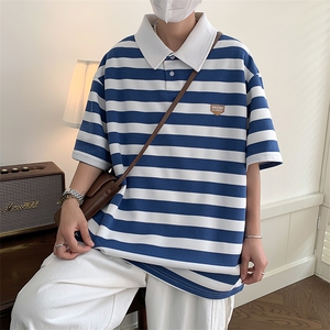 703-T311-P45 夏季校园风纯棉珠地条纹Polo衫翻领T恤图片