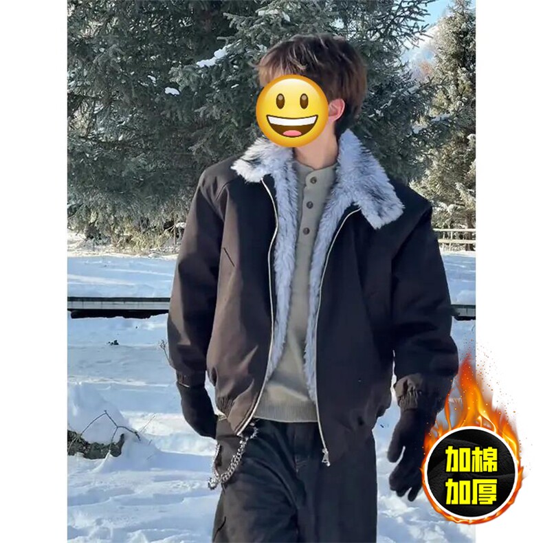 现货高品质美式高街重磅狼王座山雕毛毛领棉衣男女加厚棉服冬外套,男装棉衣,电商A486