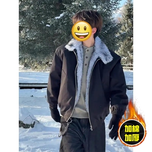 现货高品质美式高街重磅狼王座山雕毛毛领棉衣男女加厚棉服冬外套图片
