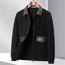 SJ88882秋冬新款男士外套翻领羊毛拼绵羊皮真皮皮衣双面尼皮夹克，男装皮衣，电商B360