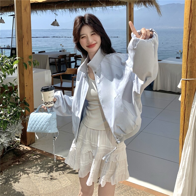 新品~韩版简约休闲风立领短外套28651-P149-K248,女装短外套,2B076