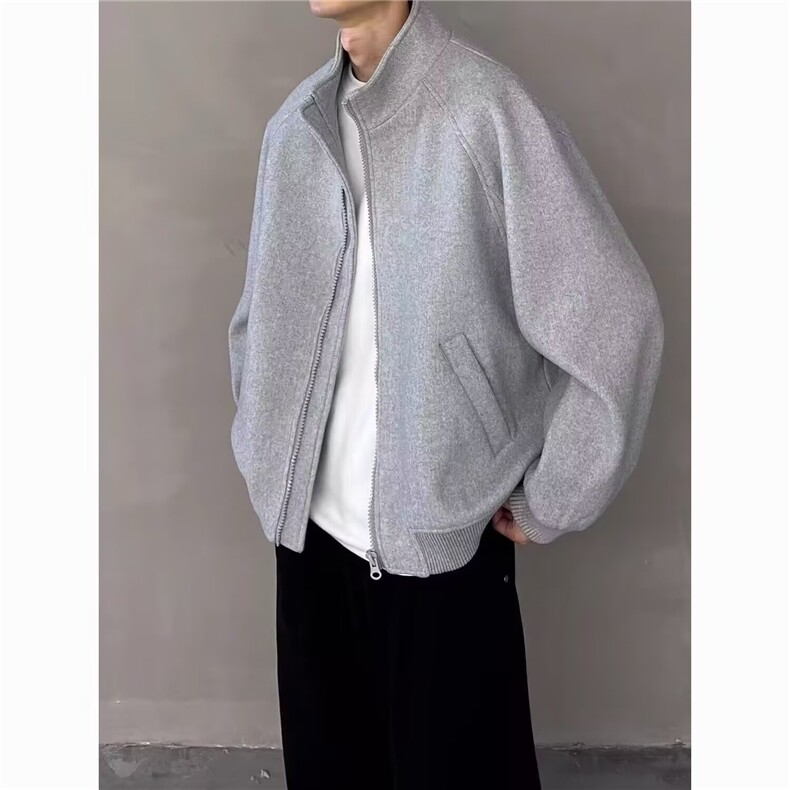 秋季休闲垫肩开衫灰色夹克男宽松廓形网红高级感短款立领运动卫衣，男装夹克，星座506A