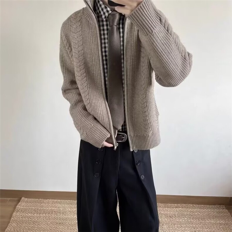 日系流行百搭时尚新款重磅北极绒开衫毛衣潮流简约慵懒文艺气质,男装针织衫/毛衣,星座506A