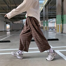 夏季新款休闲裤男韩版宽松清凉格子抽绳束脚大码运动裤8011-P45，男装休闲裤，电商A059