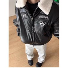 【有货】DM68-P93黑色机车服皮衣外套秋冬加厚复古pu皮棒球服夹克，男装夹克，星座603-2