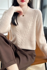 麻花绞花宽松套头重工羊毛衫女2024年秋冬新款，女装羊毛衫，蒙特羊绒