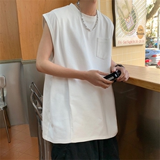 X5016-TP35控价48夏季新款拼接背心无袖T恤男生宽松潮流坎肩，男装T恤，电商A102-1