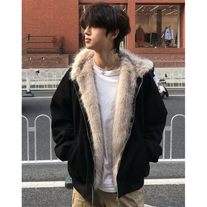 复古短款毛领座山雕外套男款冬季解构连帽厚夹克棉服 MS411图片
