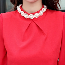 时尚优雅红色长袖上衣配黑色高腰短裙套装显瘦气质女装，女装套装/套裙，蓝诺裳