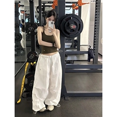 草莓熊classmate美式廓形降落伞工装裤抽绳宽松皱褶口袋休闲裤，男装工装外套，星座1210-1