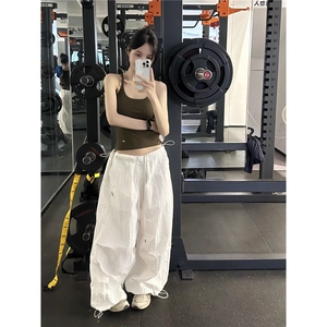 草莓熊classmate 美式廓形降落伞工装裤抽绳宽松皱褶口袋休闲裤图片