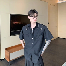 夏季拉链设计感休闲长袖衬衫男简约解构高级感工装白色衬衣潮CS16，男装衬衫，星座516A