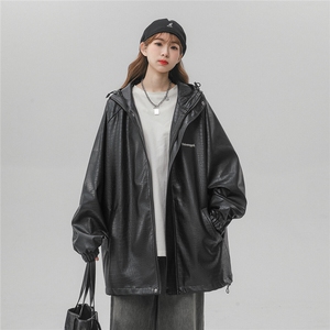 1中性连帽鳄鱼纹PU皮大码M-5XL情侣冲锋衣夹克男JK8744P90控128图片
