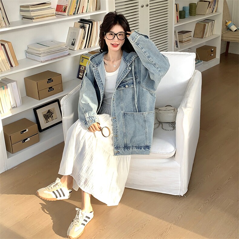 复古美式连帽牛仔工装短外套女春秋超火好看高级小众宽松夹克上衣,女装短外套,2C037