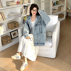复古美式连帽牛仔工装短外套女春秋超火好看高级小众宽松夹克上衣，女装短外套，2C037