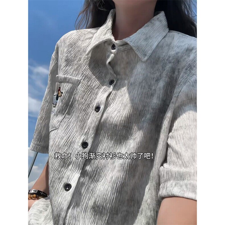 XZ809A/SSS04/P55/控68   扎染冰丝绣花腊肠狗衬衫图片